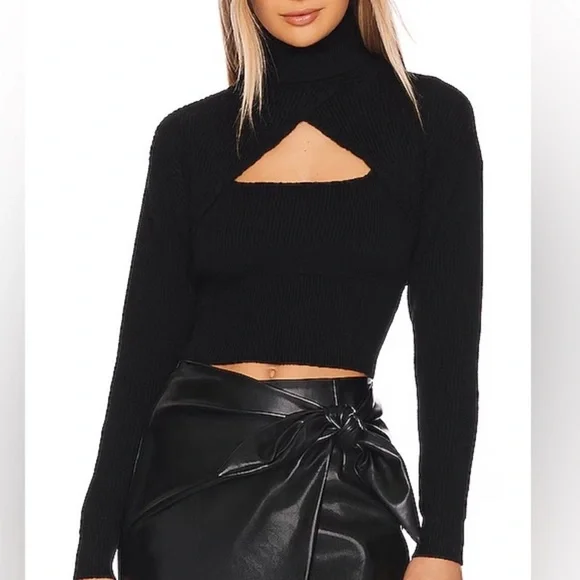 ASTR Revolve Women’s Taissa Bolero Black Knit Shrug Turtleneck Mockneck Sweater - Picture 8 of 11